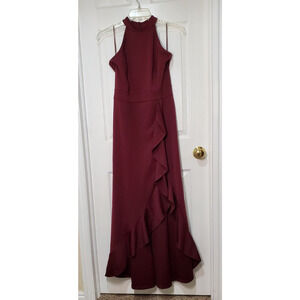 WO0SEA Burgundy Ruffle Hem Maxi Dress – Size LG